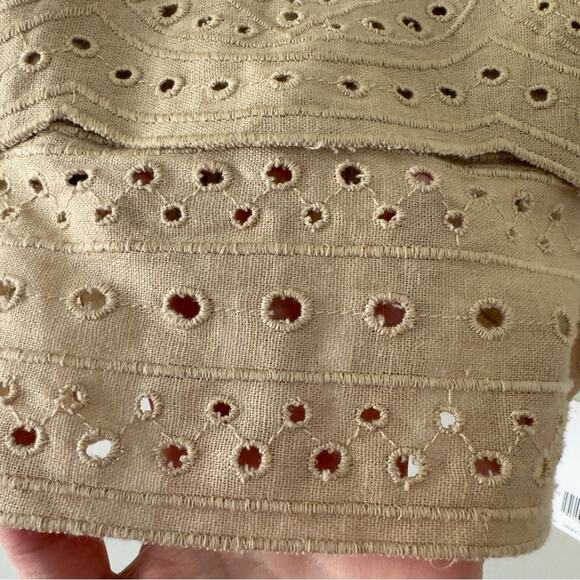 Jason Wu Linen Blend Eyelet Adjustable Spaghetti Strap Crop Top zip back tiered - Picture 5 of 12